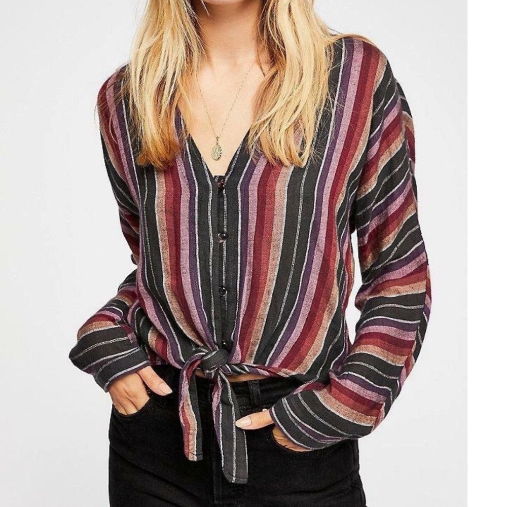 Rails Sloan Brava Stripe‎ Tie Front Cropped Shirt Size Medium